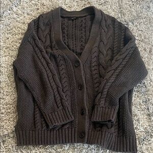Quince Dark Cable Knit Cardigan - Brown